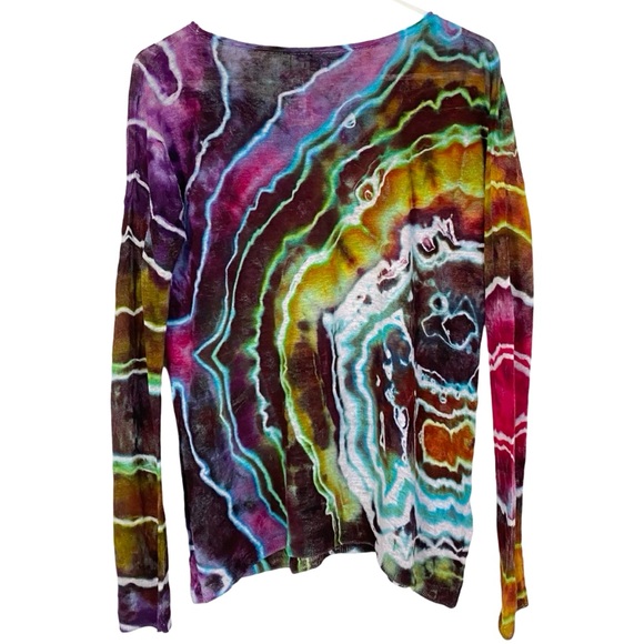 Vince Linen Sweater Womens Small Geode Tie Dye Pullover Colorful Long Sleeve - Picture 2 of 14